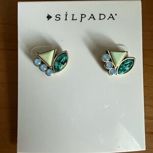 Silpada Geometric Gold and Teal Earrings